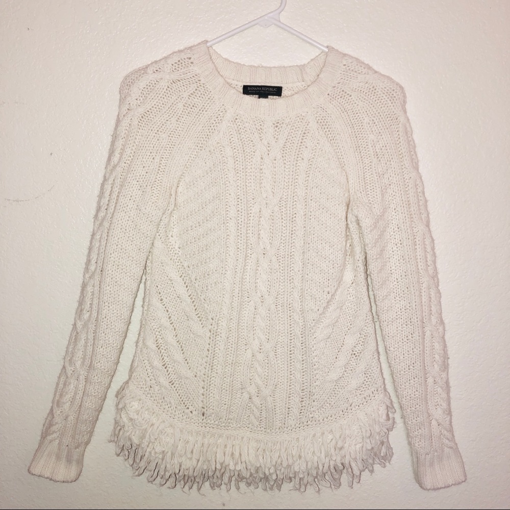 BANANA REPUBLIC Italian yarn cable fringe sweater - Picture 2 of 8